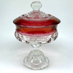 TIFFIN - FRANCISCAN King's Crown Ruby Flashed 7.25" Compote Pedestal Bowl w/Lid